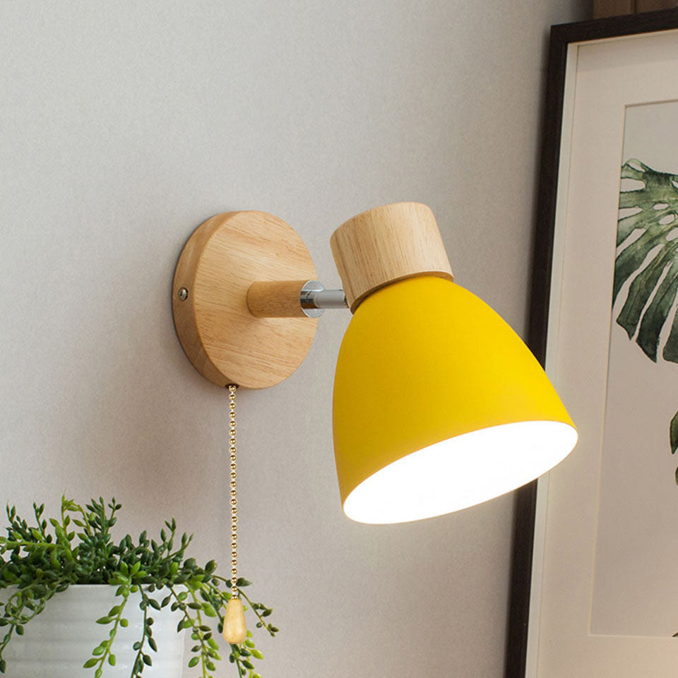 Applique Murale Bois et Métal, Bras Orientable et Abat-jour Conique