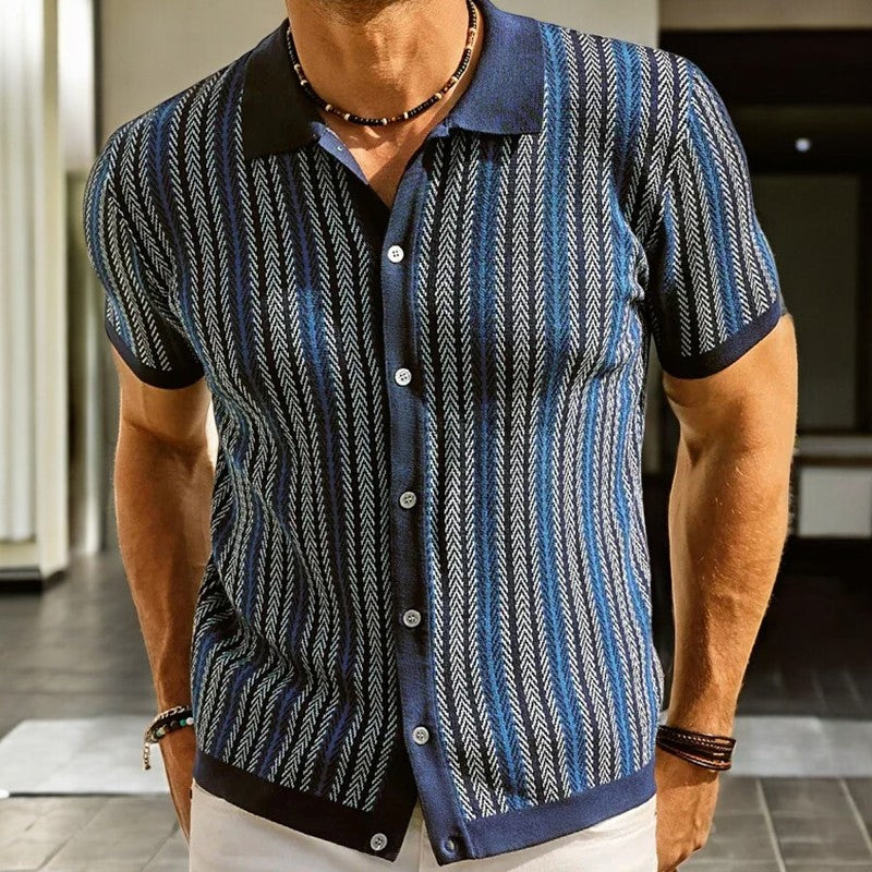 Chemise Homme Boutonnée en Coton Bio à Chevrons