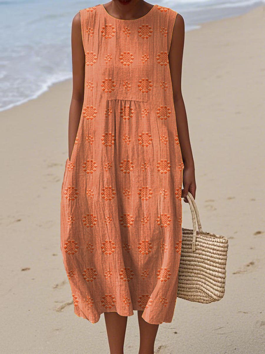 Robe Midi Femme Sans Manches Imprimée Coupe Ample
