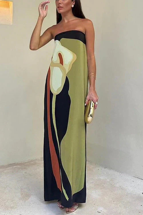 Robe Femme Maxi Bustier à Imprimé Color Block