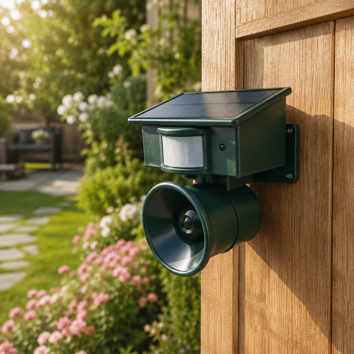 Motion-Activated Bird Repeller – Weatherproof, Black, for Gardens, Patios, or Balconies