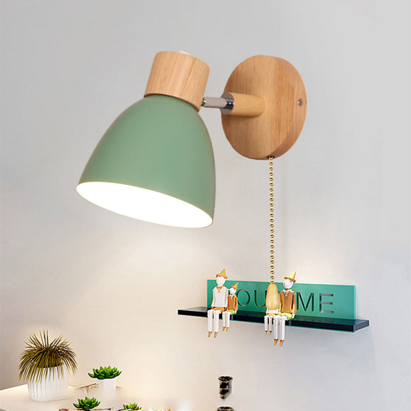 Applique Murale Bois et Métal, Bras Orientable et Abat-jour Conique
