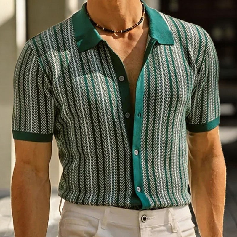 Chemise Homme Boutonnée en Coton Bio à Chevrons