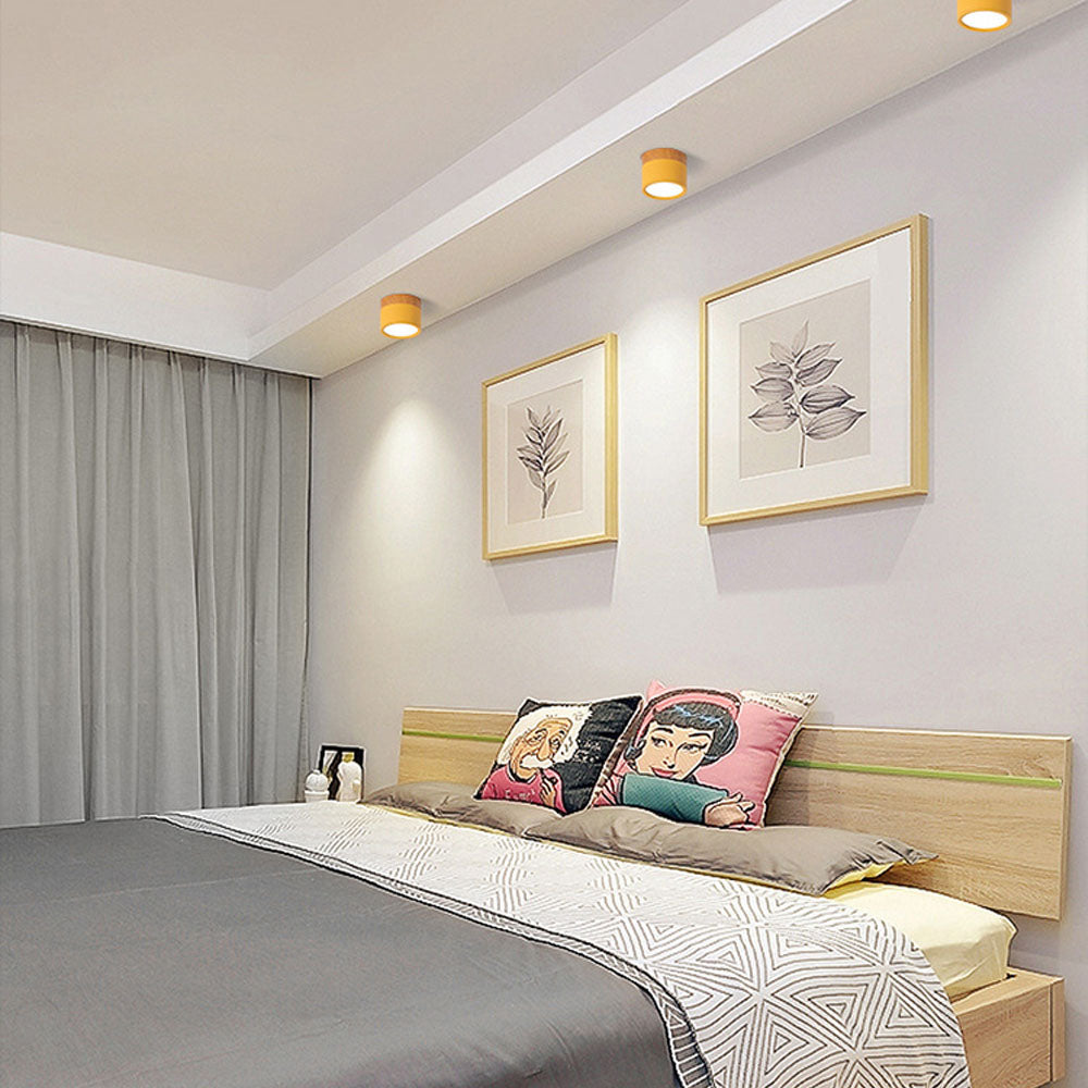 Plafonnier cylindrique – Aluminium avec accent en bois, éclairage moderne pour entrée, salle à manger ou salon