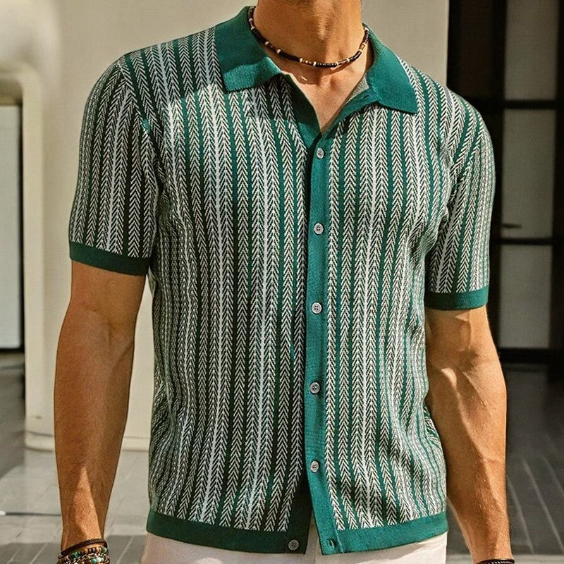 Chemise Homme Boutonnée en Coton Bio à Chevrons
