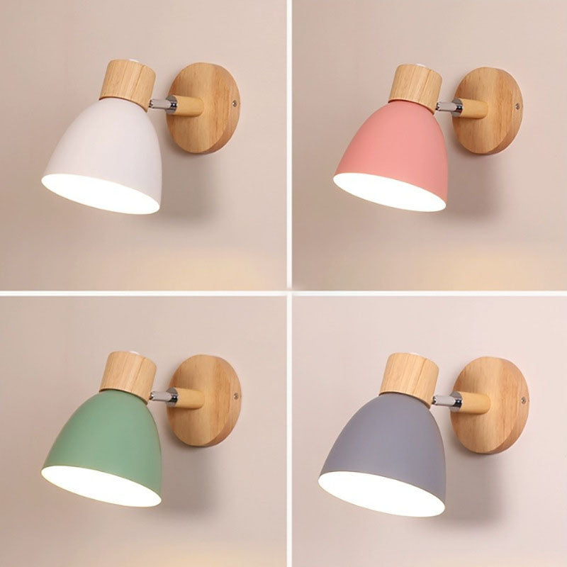 Applique Murale Bois et Métal, Bras Orientable et Abat-jour Conique