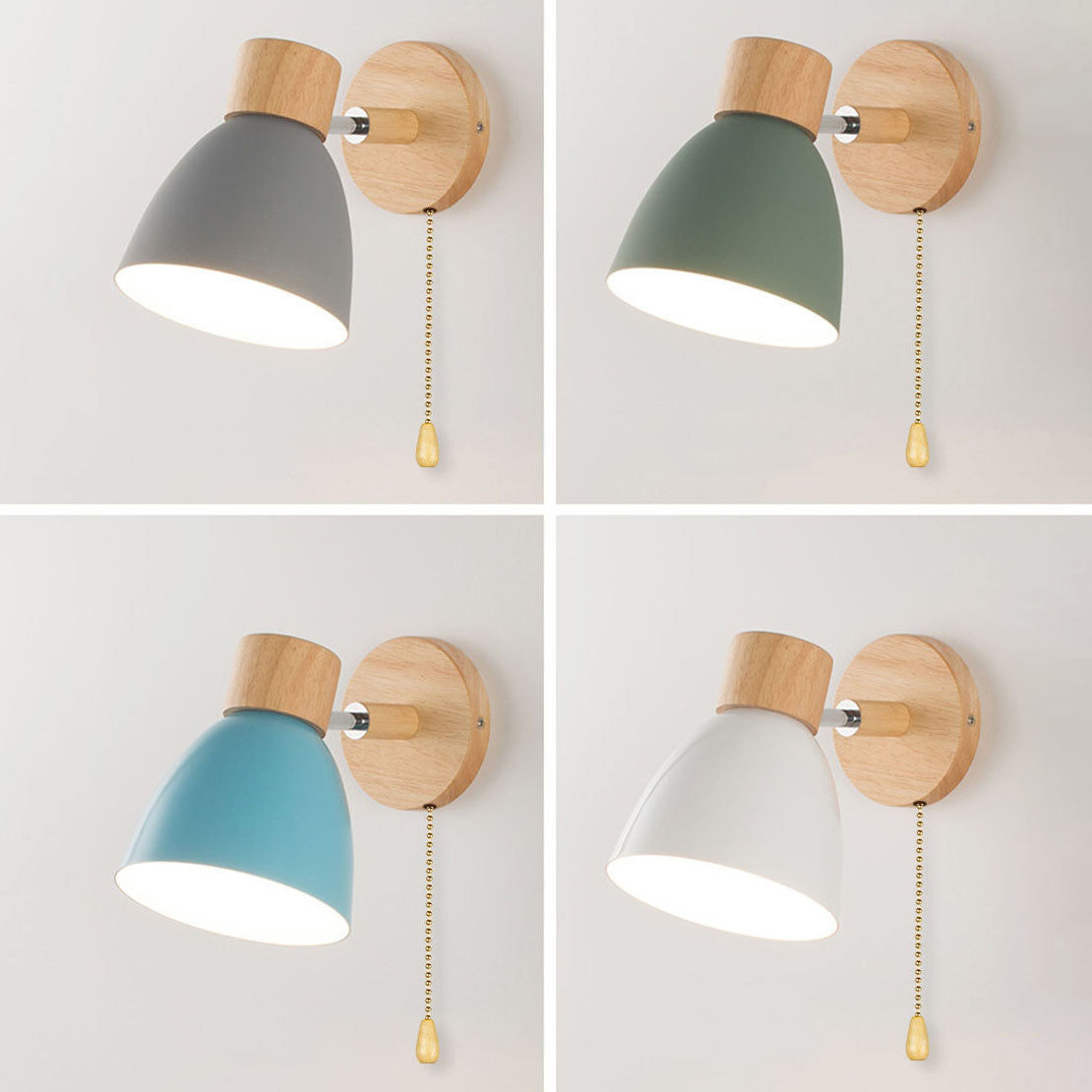 Applique Murale Bois et Métal, Bras Orientable et Abat-jour Conique