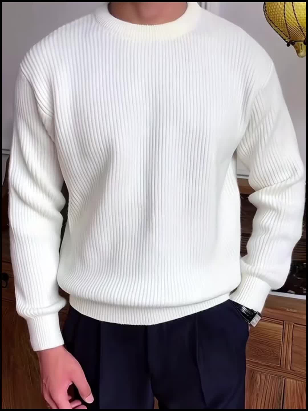 Pull Homme Col Rond Côtelé Coupe Ample