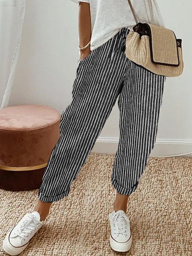 Olivia - Ademende Anti-Vocht Broek | Comfortabele Pasvorm – Zwart (Gestreept)