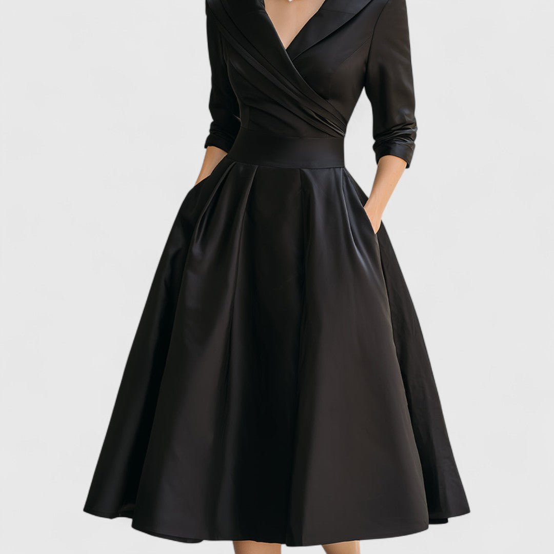 Robe Midi Femme Cache-Cœur Col V Manches 3/4