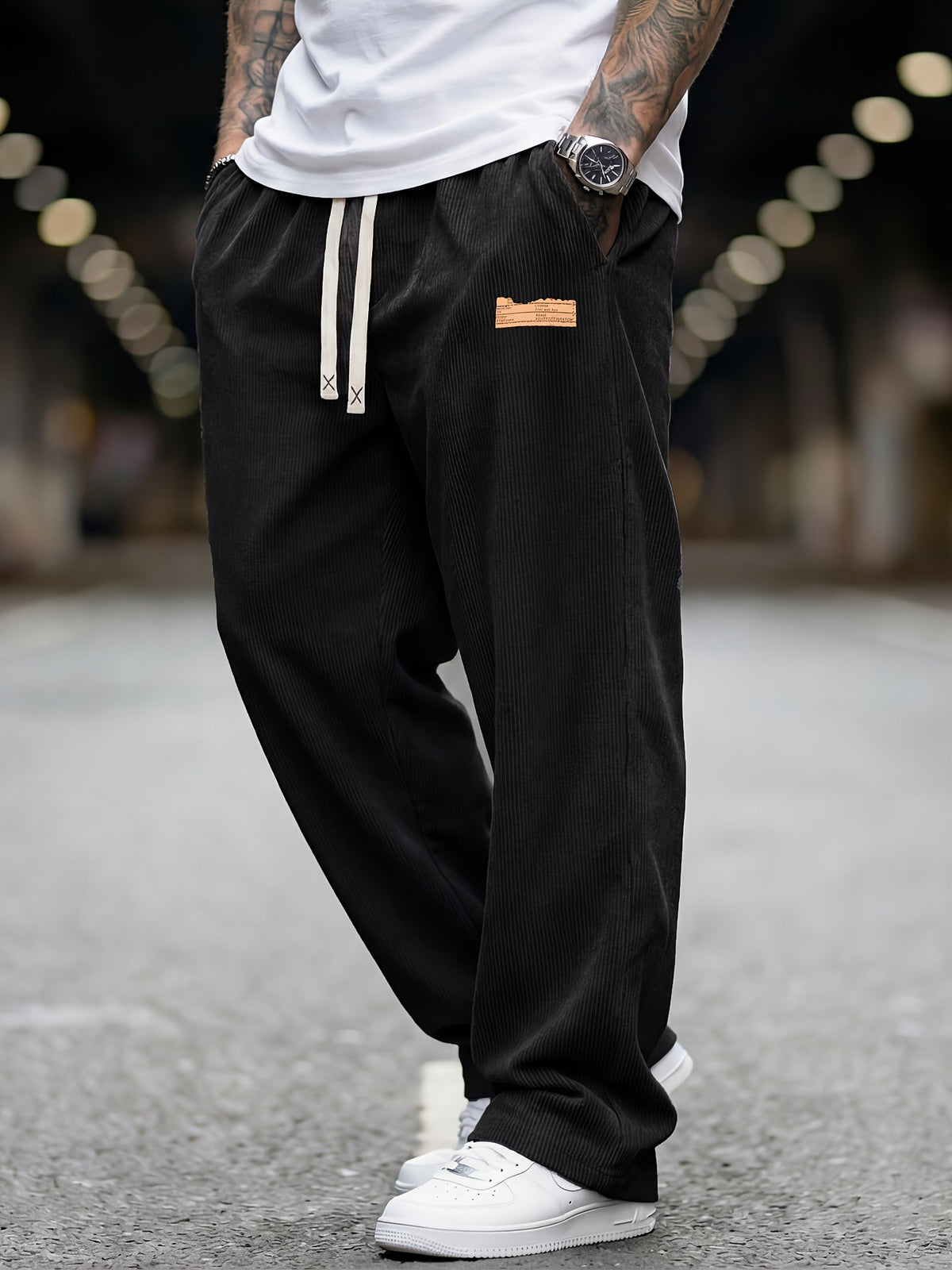 Pantalon Homme en Velours Côtelé, Taille Élastique et Poches