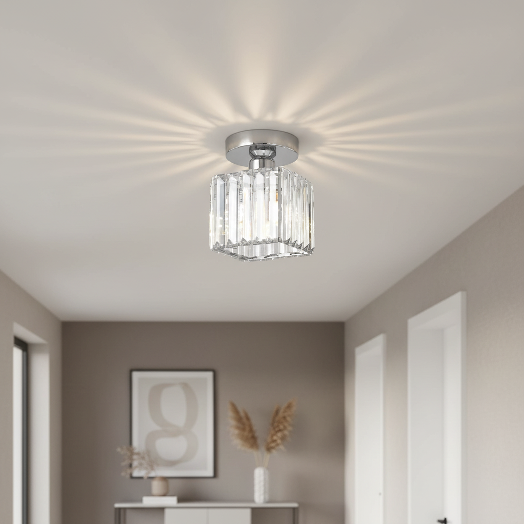 Plafonnier Design en Laiton et Cristal, Finition Noire