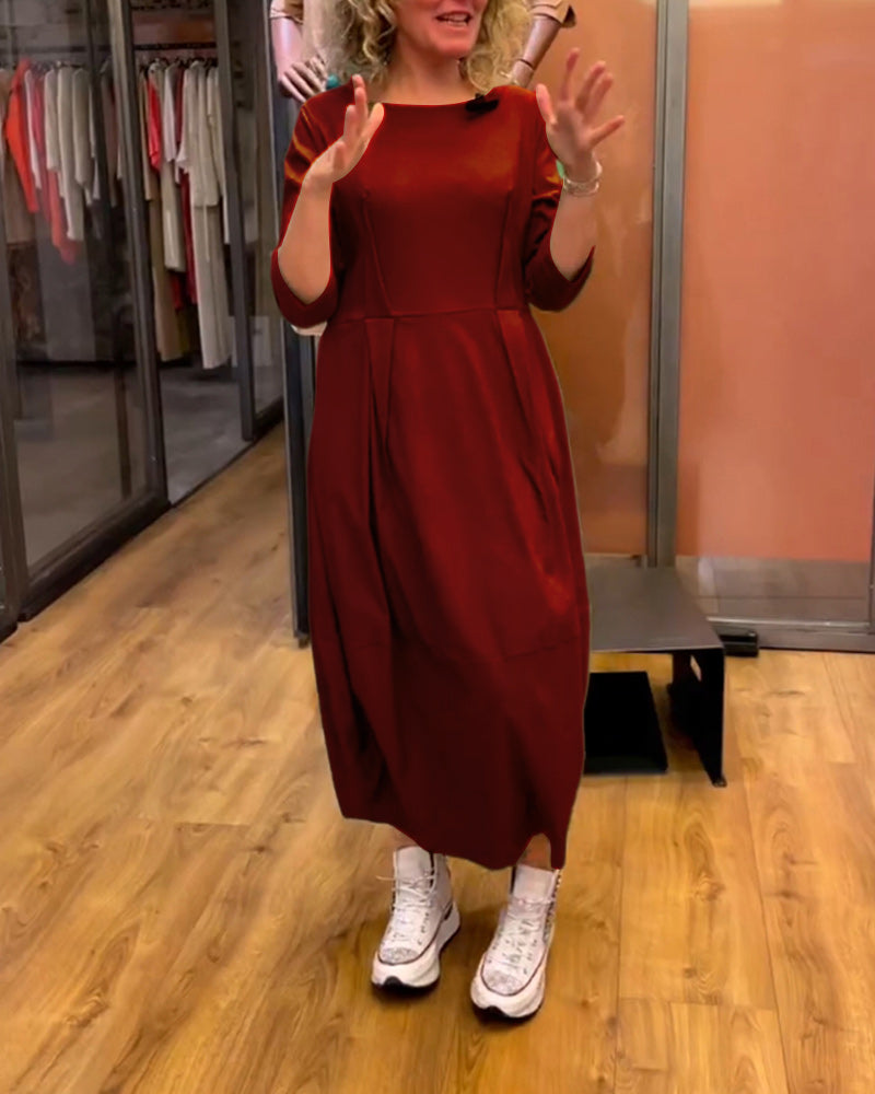 Robe Femme Col Rond à Manches 3/4, Coupe Ajustée