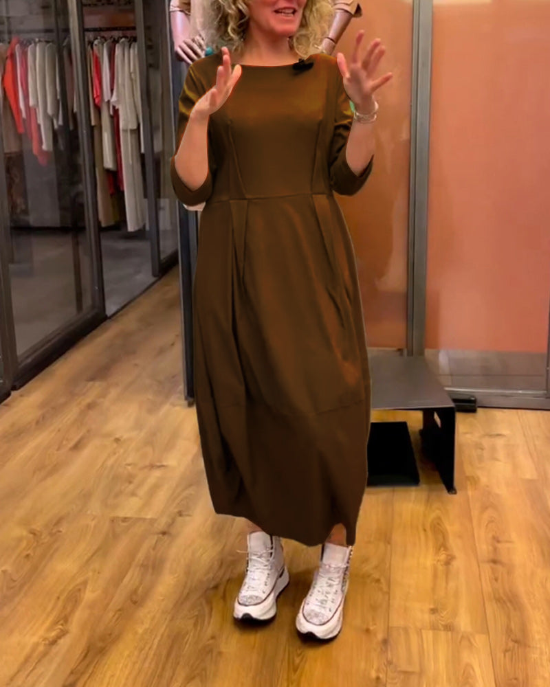 Robe Femme Col Rond à Manches 3/4, Coupe Ajustée