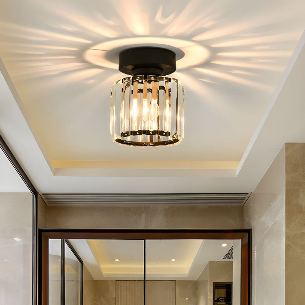 Plafonnier Design en Laiton et Cristal, Finition Noire