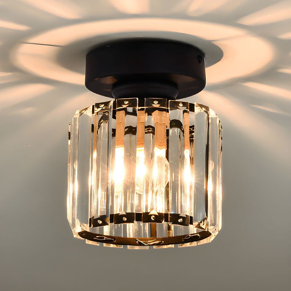 Plafonnier Design en Laiton et Cristal, Finition Noire