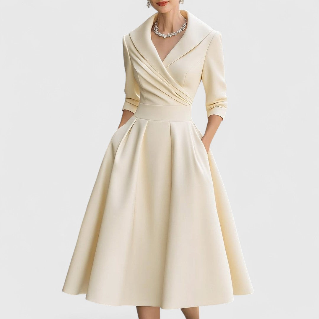 Robe Midi Femme Cache-Cœur Col V Manches 3/4