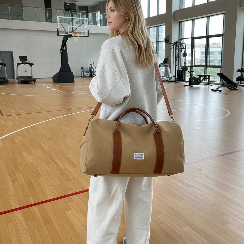 Sac de Voyage Weekender en Toile Vintage - Cuir et Compartiments Multiples
