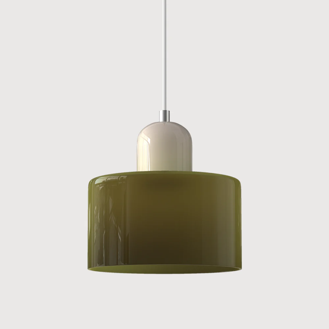 Retro pendant light – Dark green and orange glass shade for a dining table or reading nook, adjustable length up to 150 cm