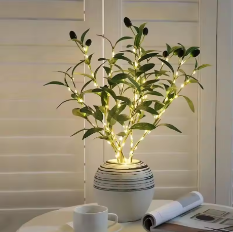 Lampe d’ambiance branche d’olivier – Éclairage LED blanc chaud avec branches réglables pour usage intérieur et décoration