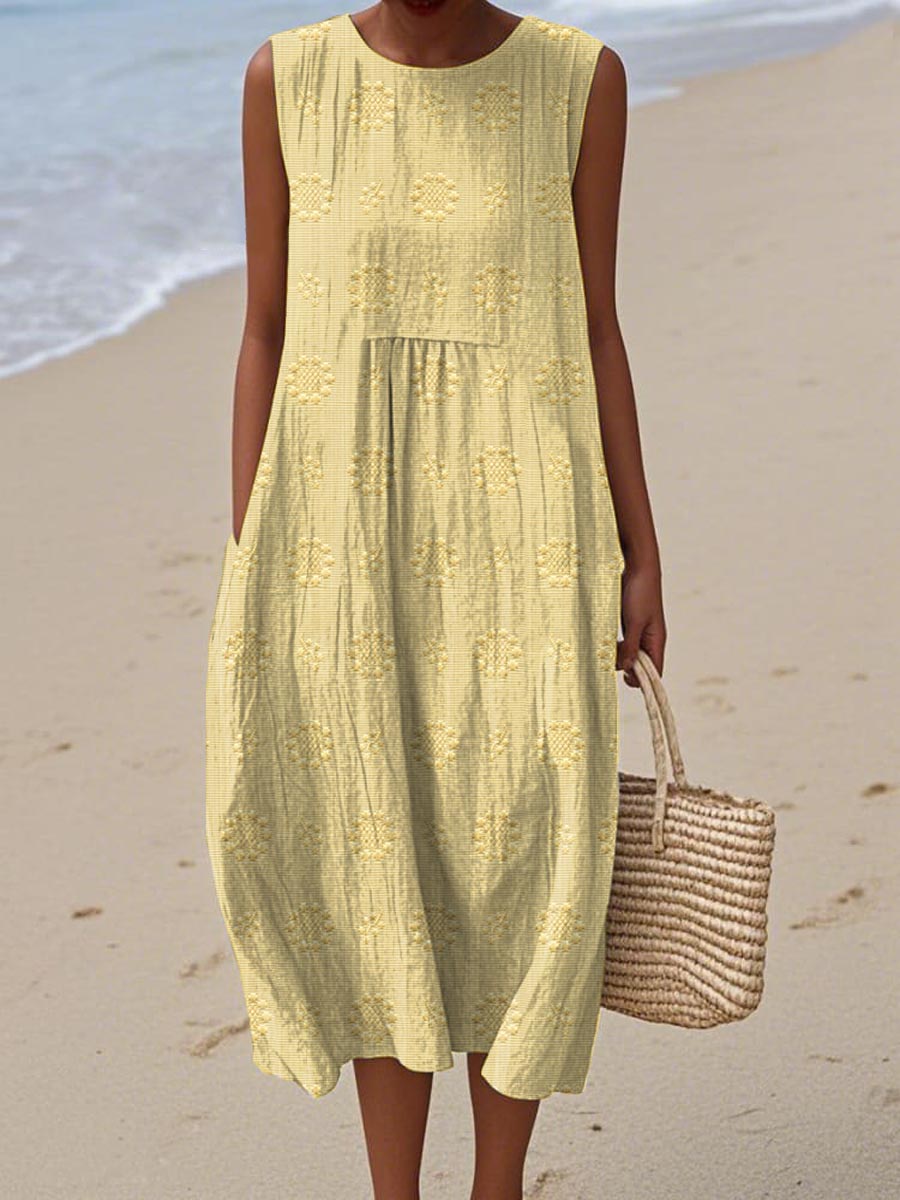 Robe Midi Femme Sans Manches Imprimée Coupe Ample