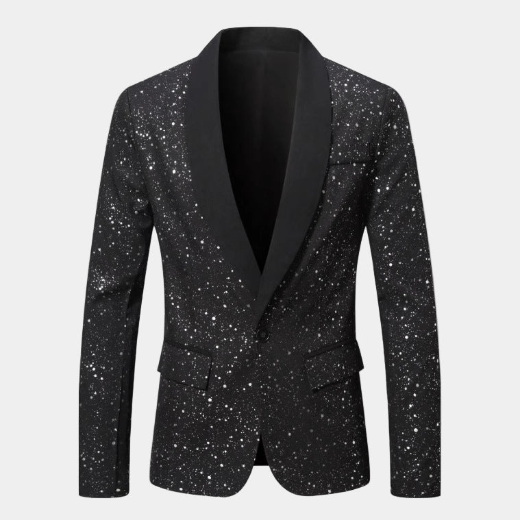 Veste Blazer Pailletté Homme avec Col Châle en Satin
