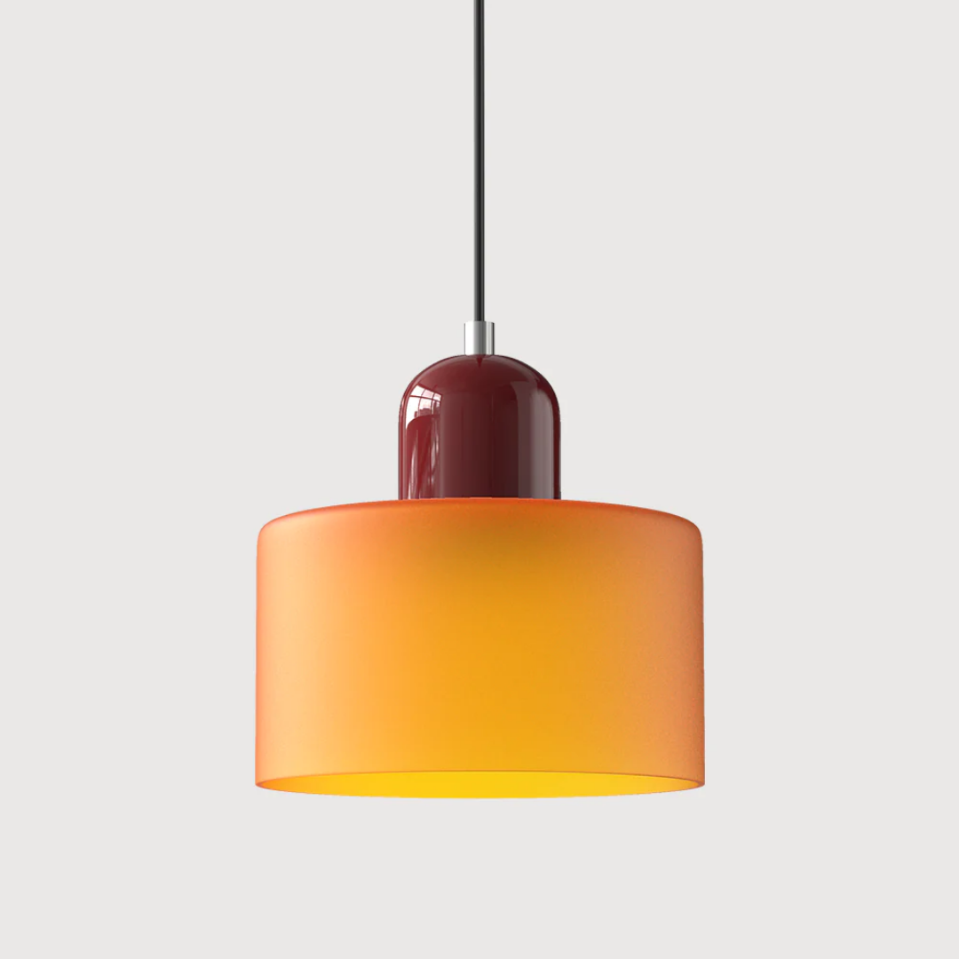 Retro pendant light – Dark green and orange glass shade for a dining table or reading nook, adjustable length up to 150 cm