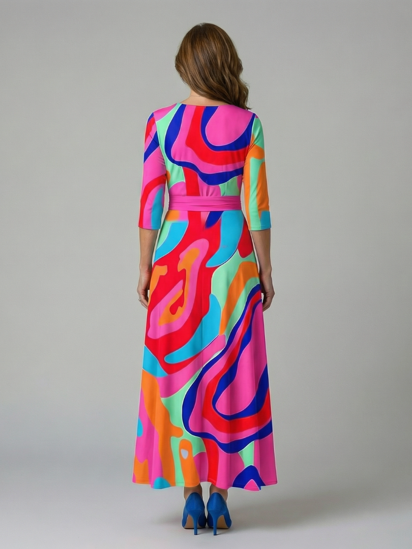 Robe Midi Cache-Cœur Fleurie Manches 3/4