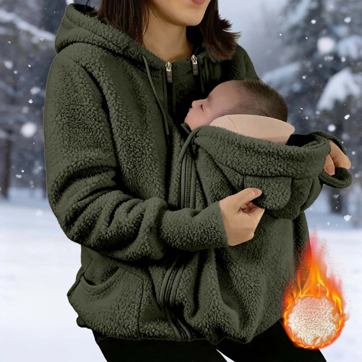 Blouson de fleece pour porter bébé, détail de la fermeture