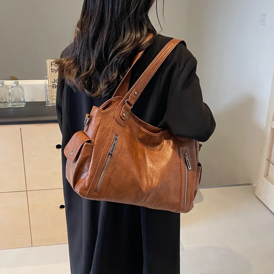 Sac à Épaule Femme en Cuir Végan - Design Structuré Multi-Poches