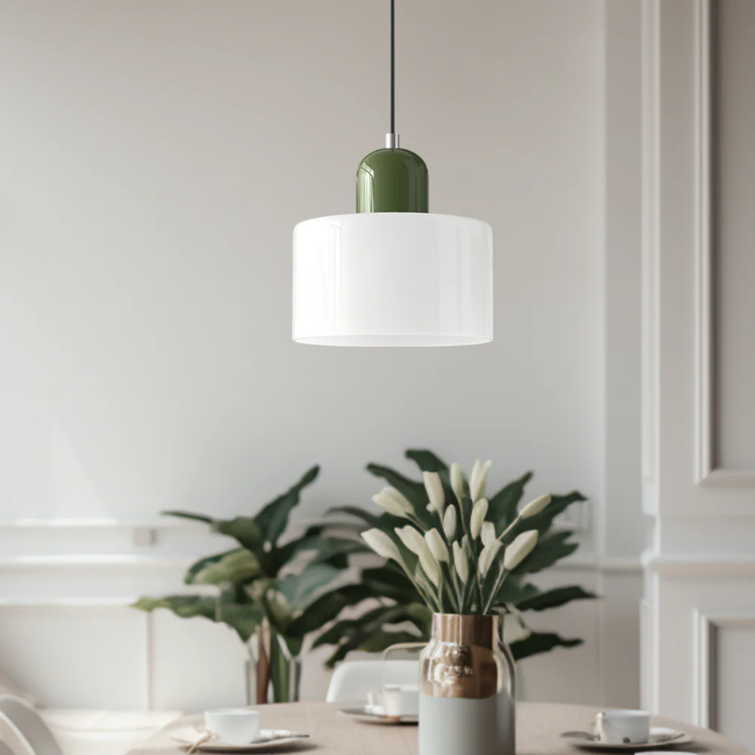 Retro pendant light – Dark green and orange glass shade for a dining table or reading nook, adjustable length up to 150 cm