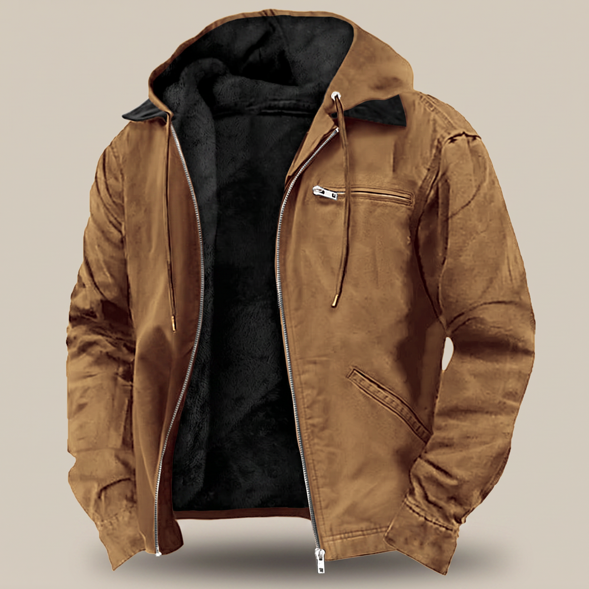 Veste à Capuche Homme en Toile Doublée Polaire