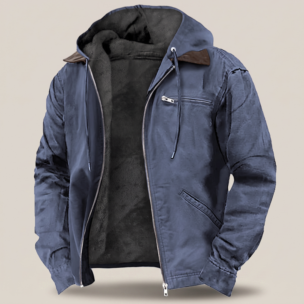 Veste à Capuche Homme en Toile Doublée Polaire
