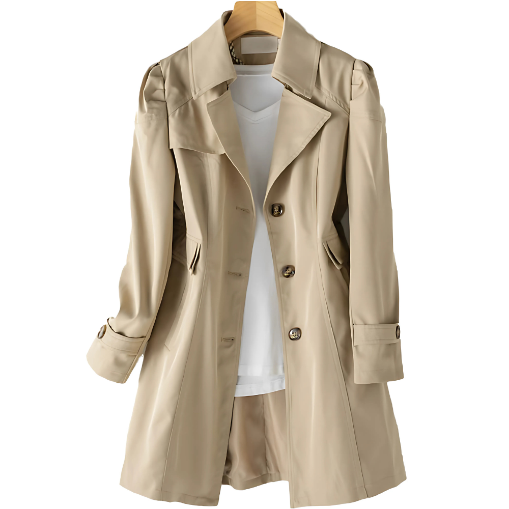 Trench Femme Coupe Cintrée, Col Cranté et Double Boutonnage