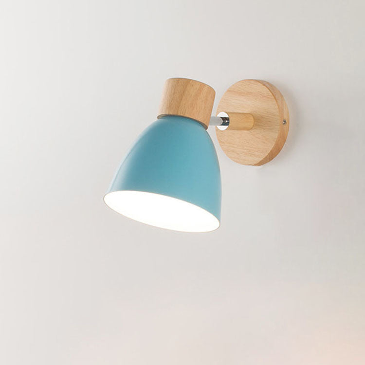 Applique Murale Bois et Métal, Bras Orientable et Abat-jour Conique