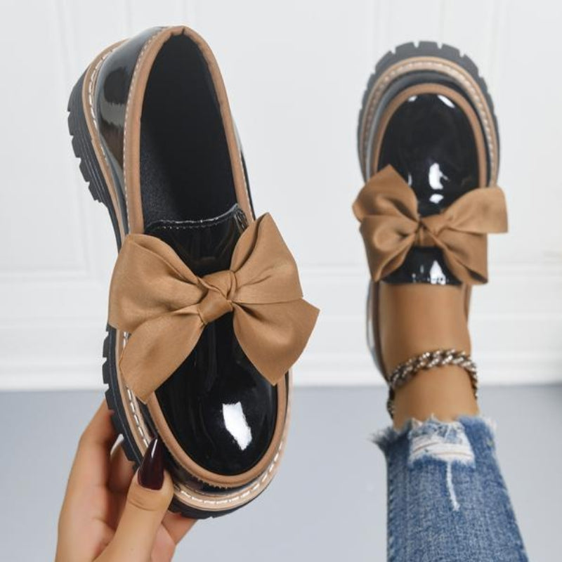 Mocassins Femme Vernis à Nœud - Semelle Plateforme