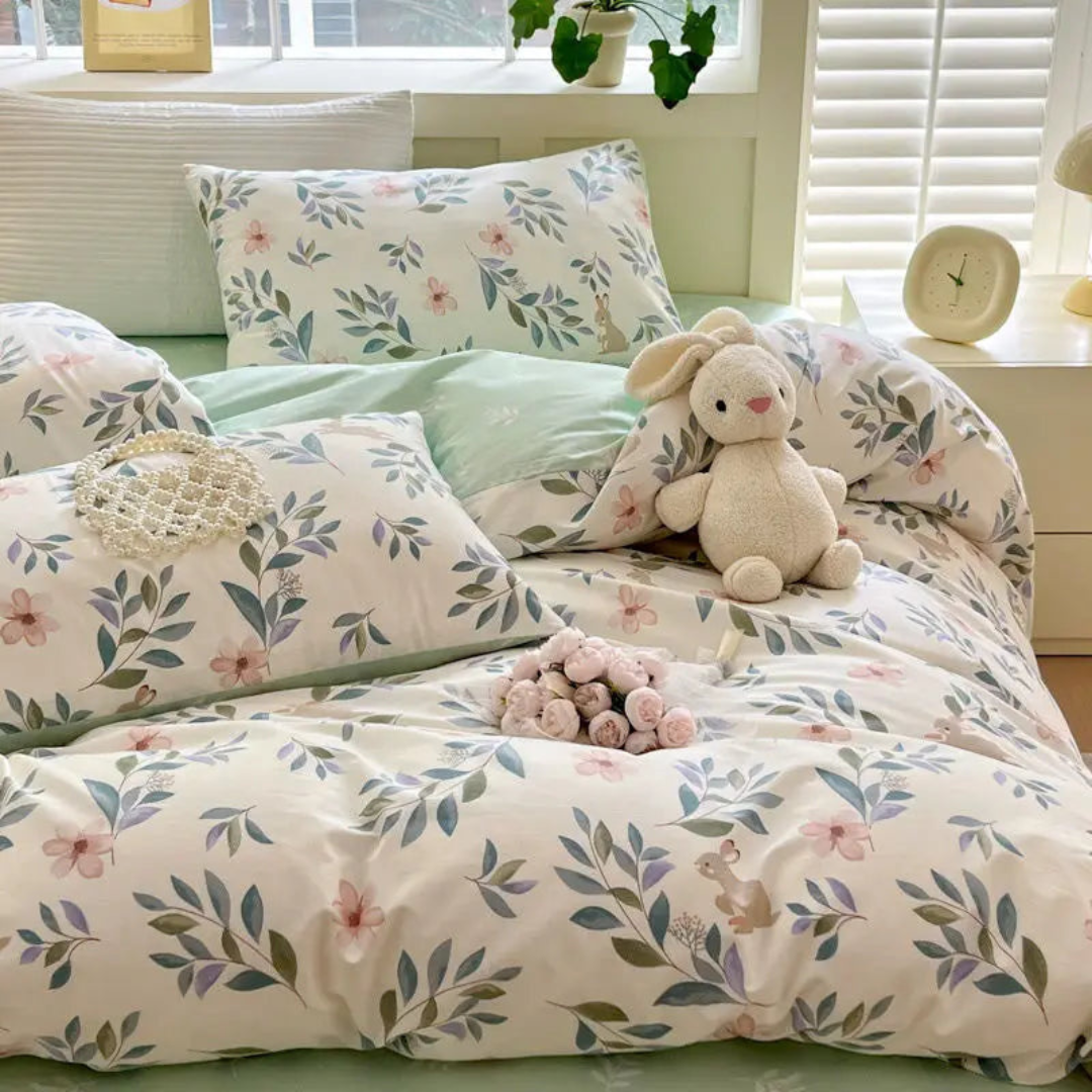 Floral-print duvet cover – Soft polyester, elegant style for the bedroom