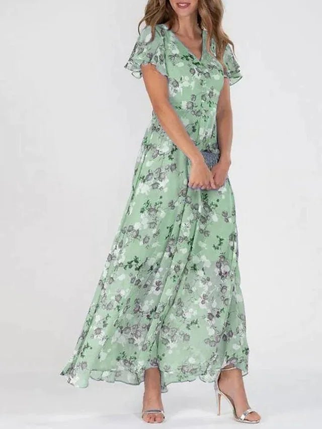 Robe Longue Femme Col V - Maxi Robe à Silhouette Fluide