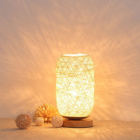 Lampe de Table en Rotin et Bois, Style Industriel Japandi