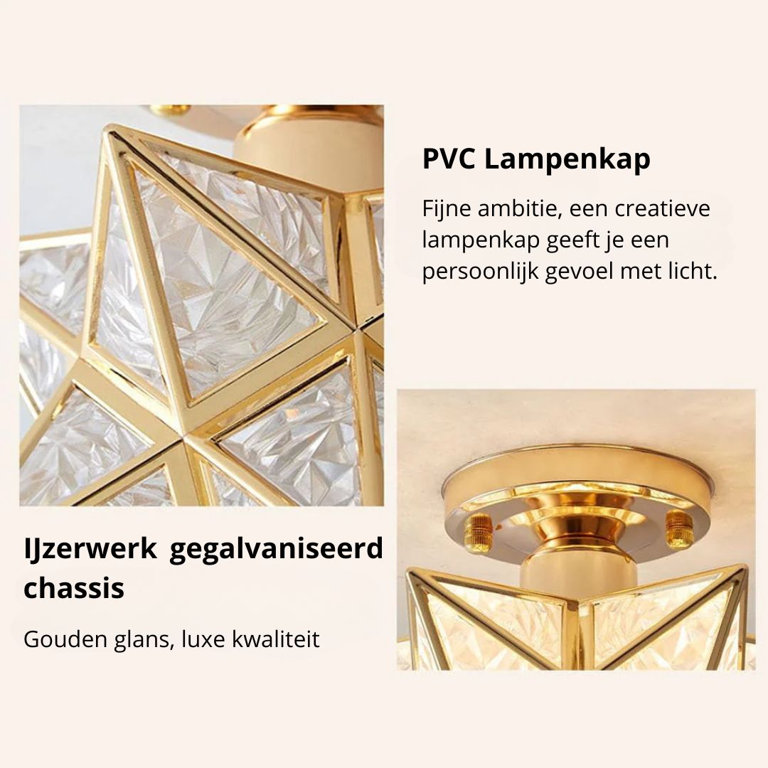 Star-shaped ceiling light – Gold, compact design for the entryway, dining room, or bedroom