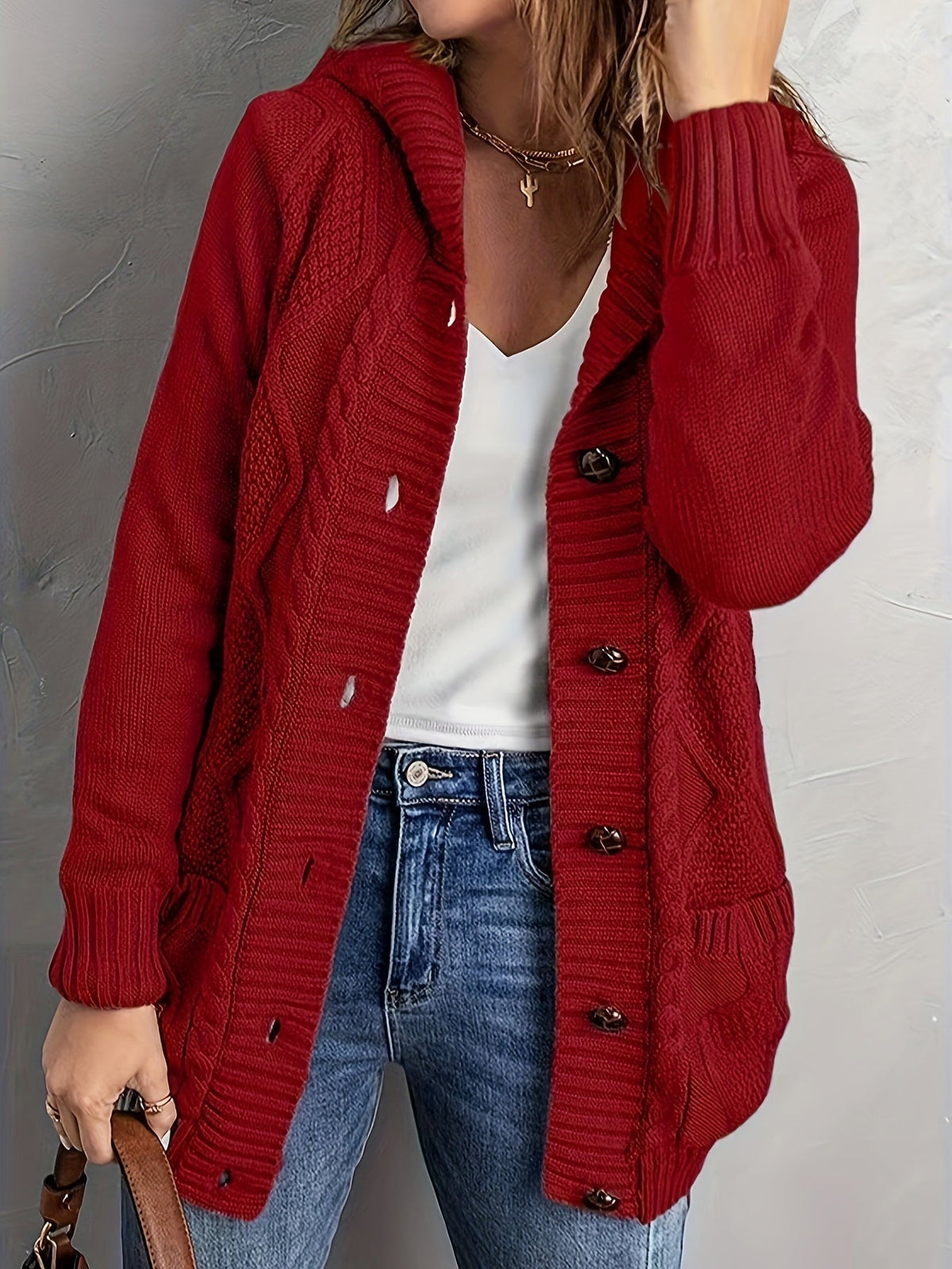 Jocasta™ | Women's Hooded Button Front Knit Cardigan with Pockets