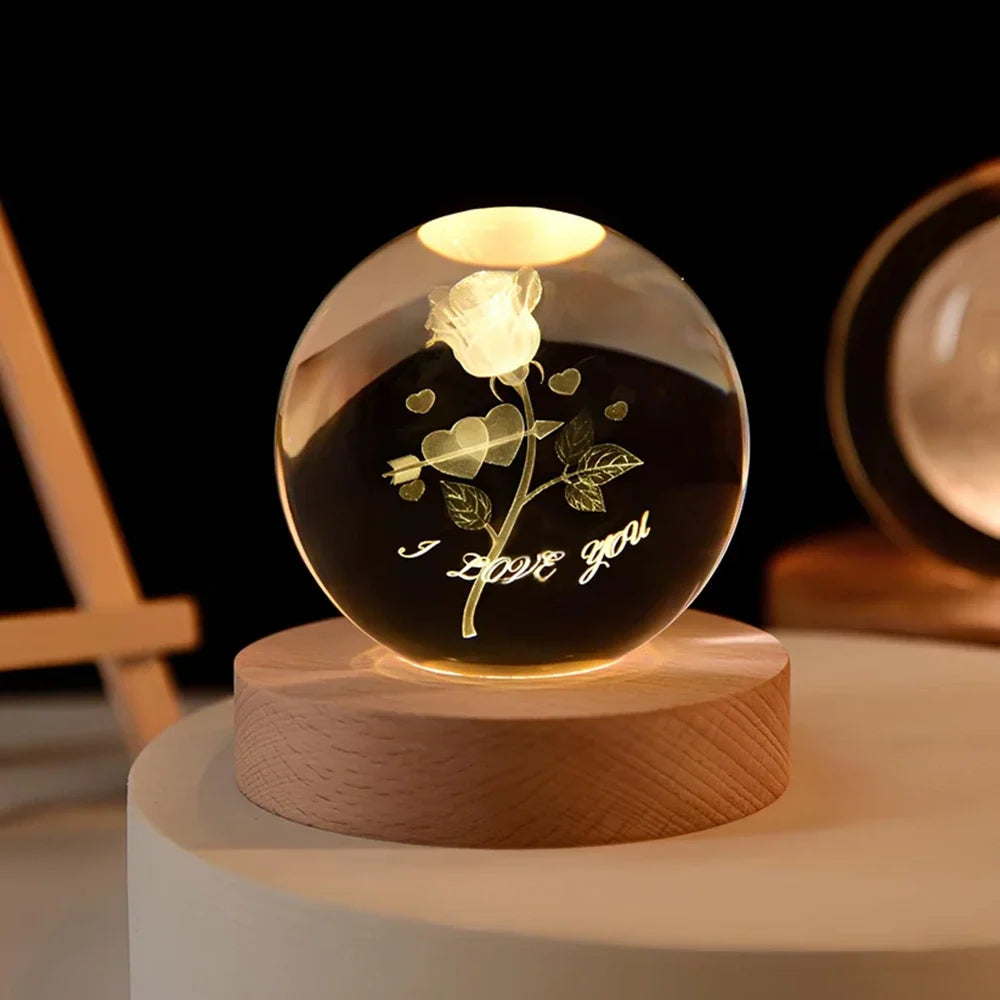 Lampe de Chevet Boule de Cristal Gravée 3D