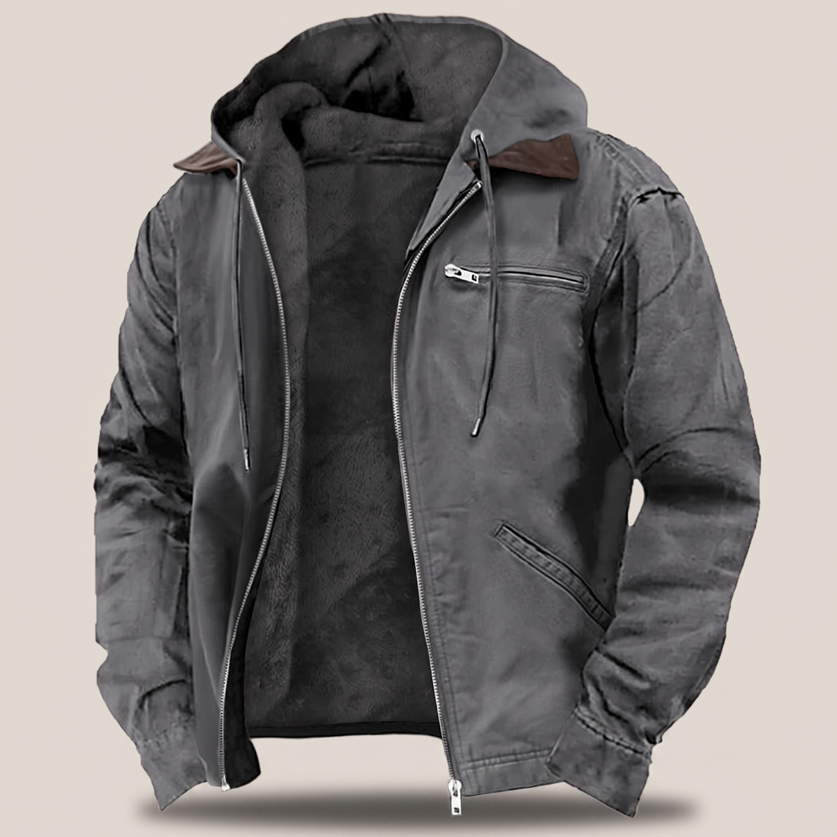 Veste à Capuche Homme en Toile Doublée Polaire