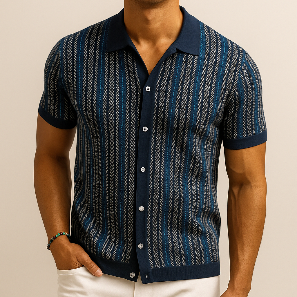 Chemise Homme Boutonnée en Coton Bio à Chevrons