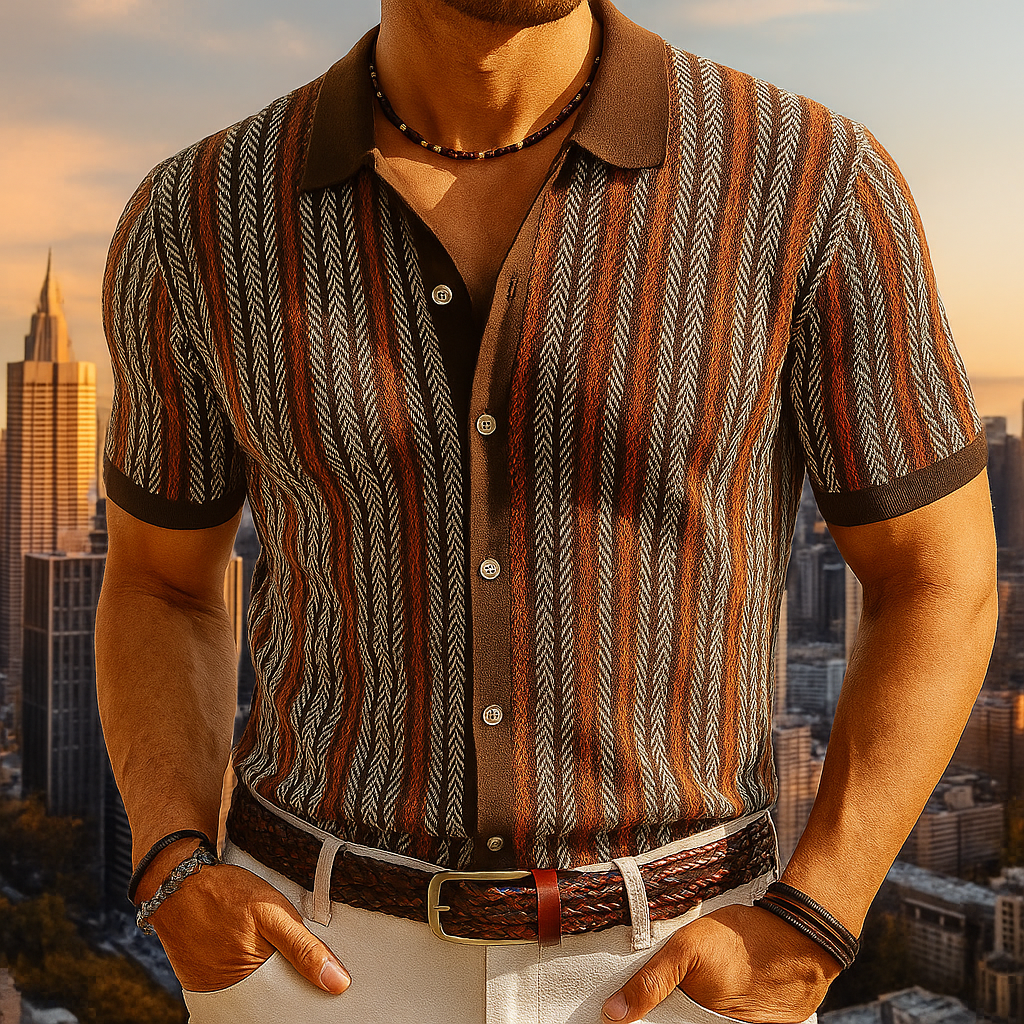 Chemise Homme Boutonnée en Coton Bio à Chevrons