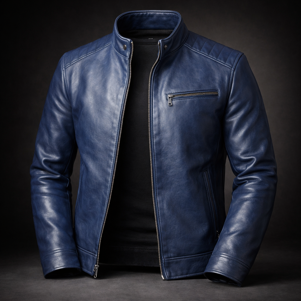 Veste en Cuir Homme Zippée Finition Brunie