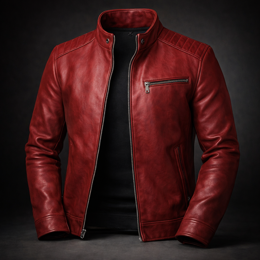 Veste en Cuir Homme Zippée Finition Brunie