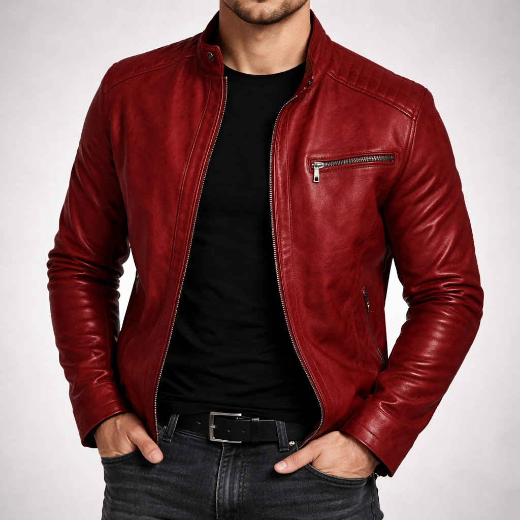 Veste en Cuir Homme Zippée Finition Brunie