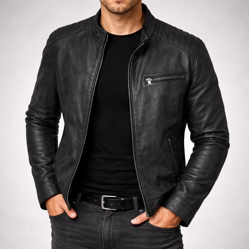 Veste en Cuir Homme Zippée Finition Brunie