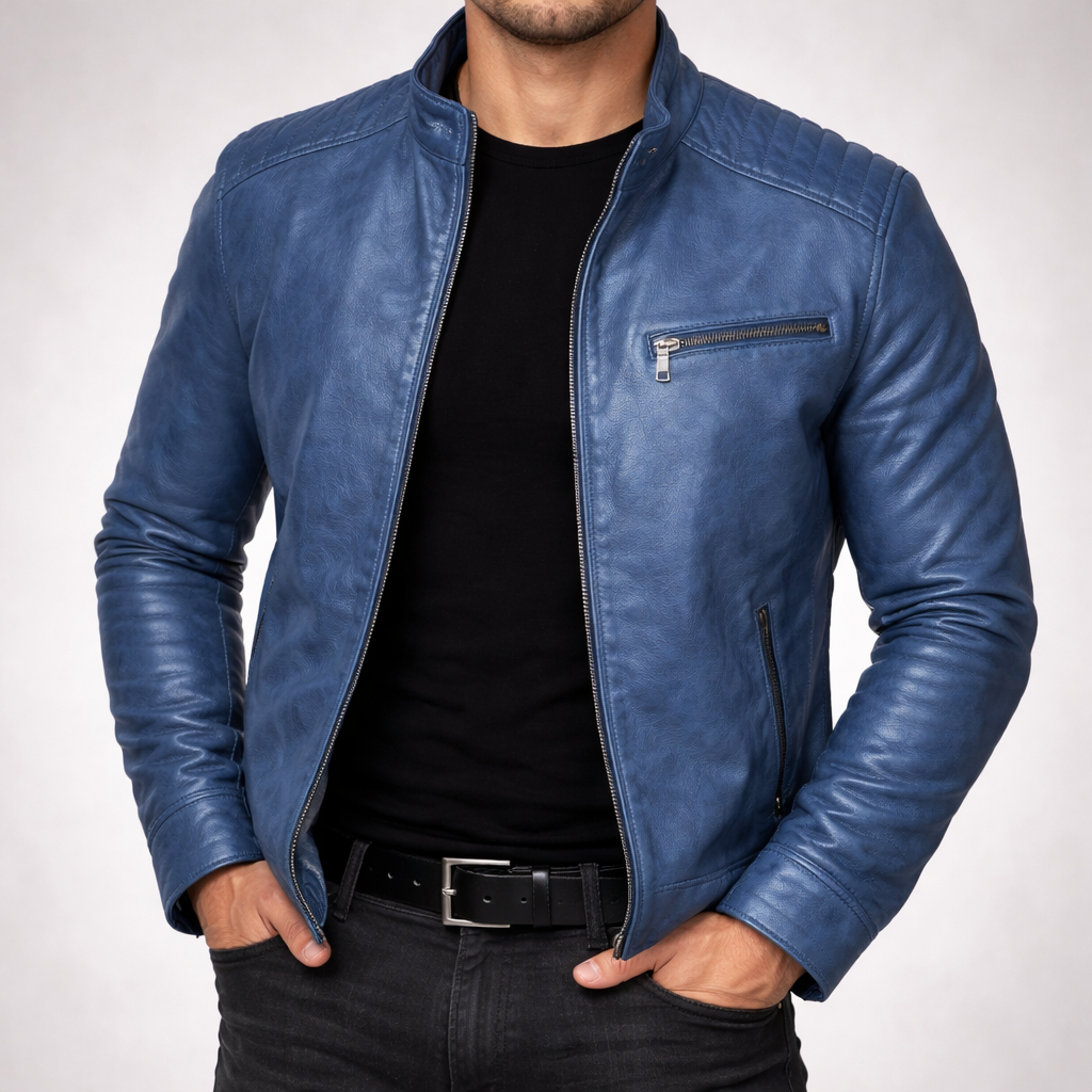 Veste en Cuir Homme Zippée Finition Brunie